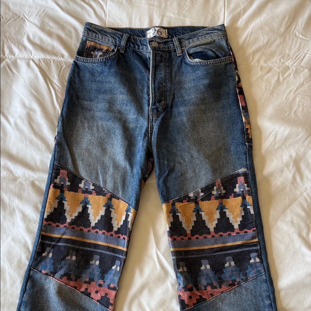 Free People Women's Straight Leg Jeans with Geometric Patterns